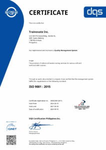 Trainovate QMS ISO 9001 certification