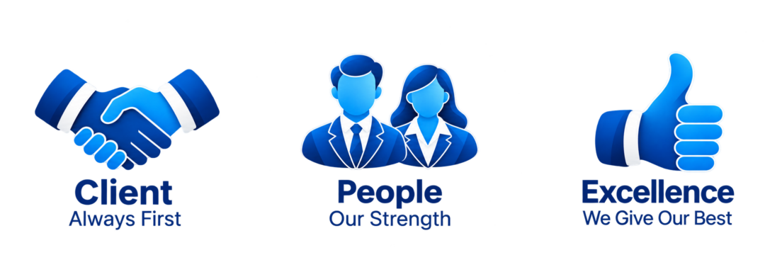 Trainovate values - Client Always First, People Our Strength, Excellence We Give Our Best