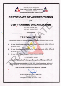 Trainovate OSH accreditation